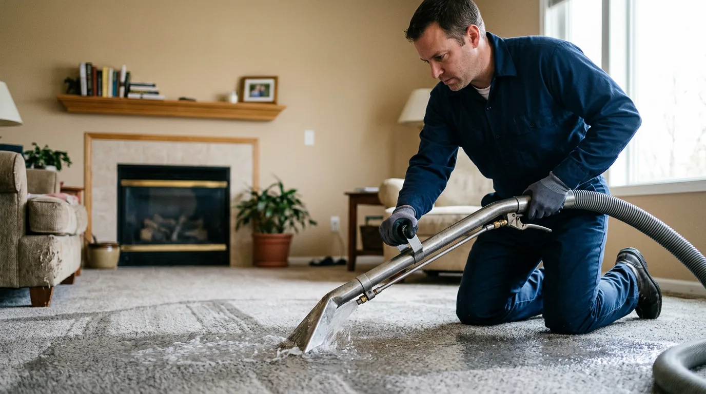 Water damage restoration technician working near Waltonville, IL